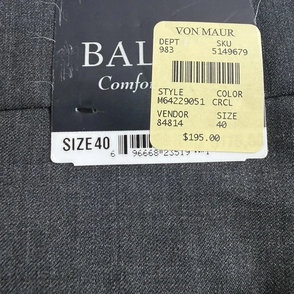 BALLIN Dress Pants Men's 40X 28 Super 120's Wool Travel Twill Comfort Flat Front